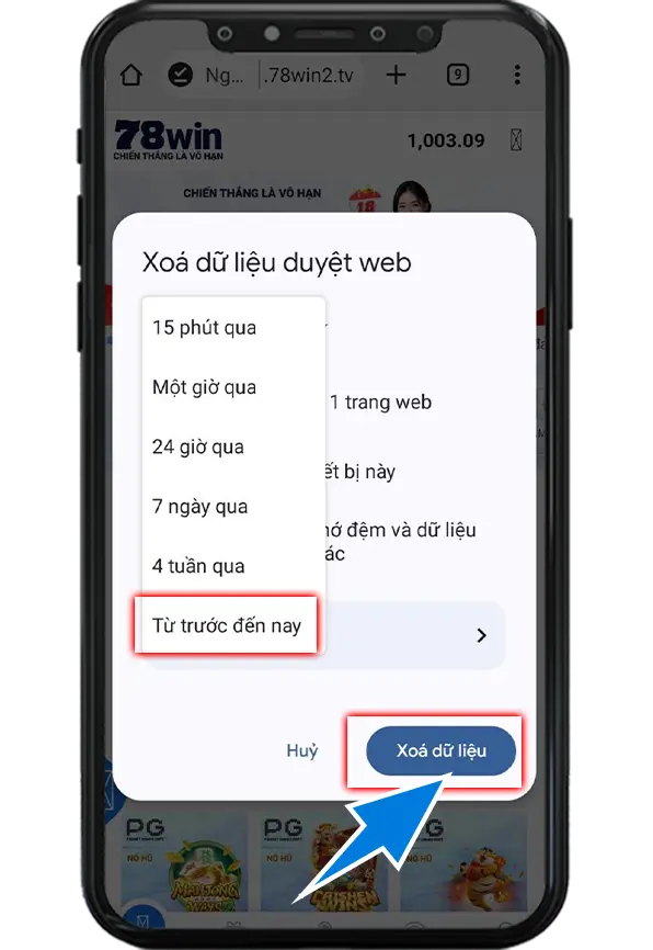 Bước 4 : Chọn Xóa Dữ Liệu